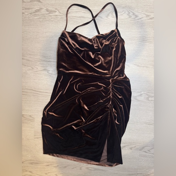 Amanda Uprichard Jasalina Velvet Mini Dress in Cocoa brown Size L - Picture 5 of 10